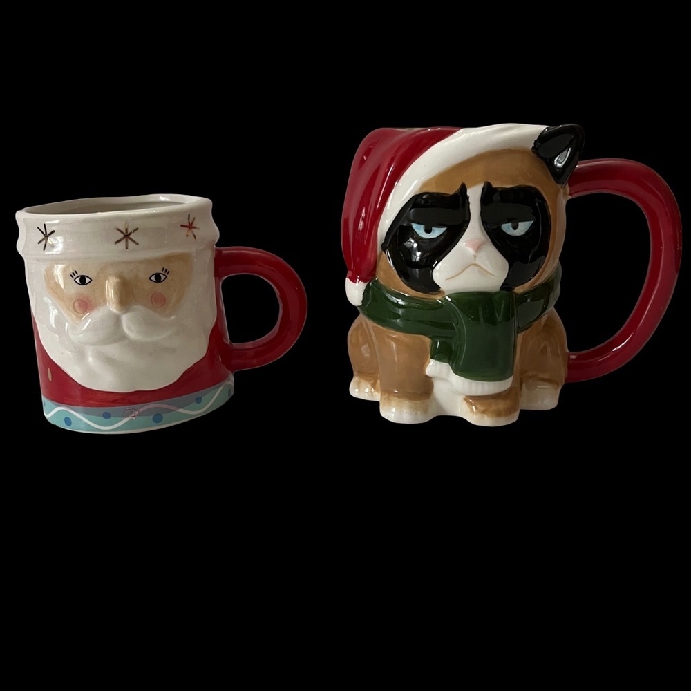 Oh Grumpy Cat Christmas Mug and Vintage Santa Mug